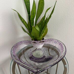 Murano-Style Italian White Cristal Hand-blown Large Heart Pedestal Amethyst Bowl